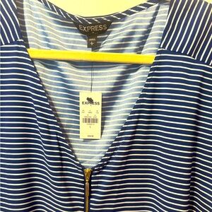 Express Navy and White Striped Blouse